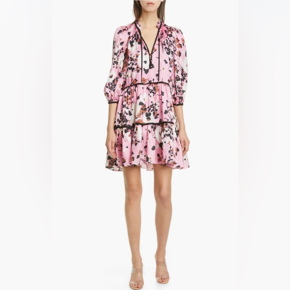 Veronica Beard Hawken Floral Tiered Silk Blend Minidress